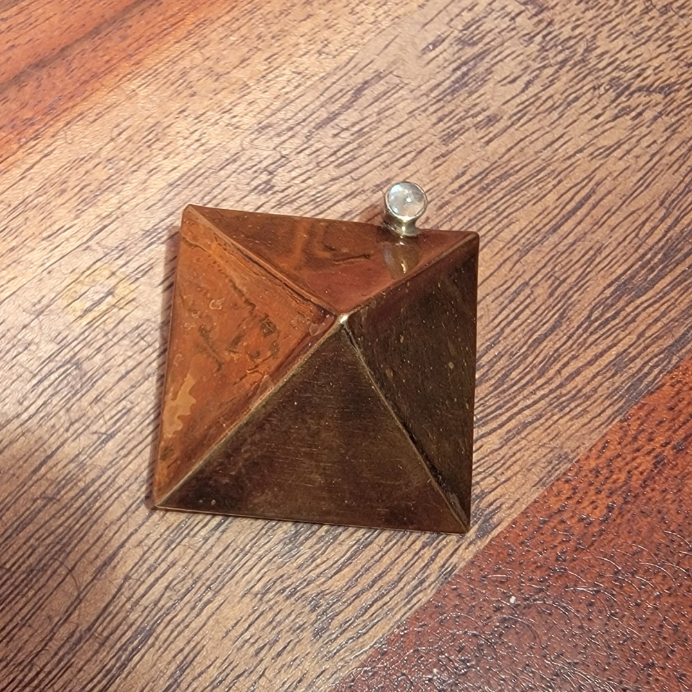 Copper Tone Metal And Moonstone Nelson Pyramid Brooch